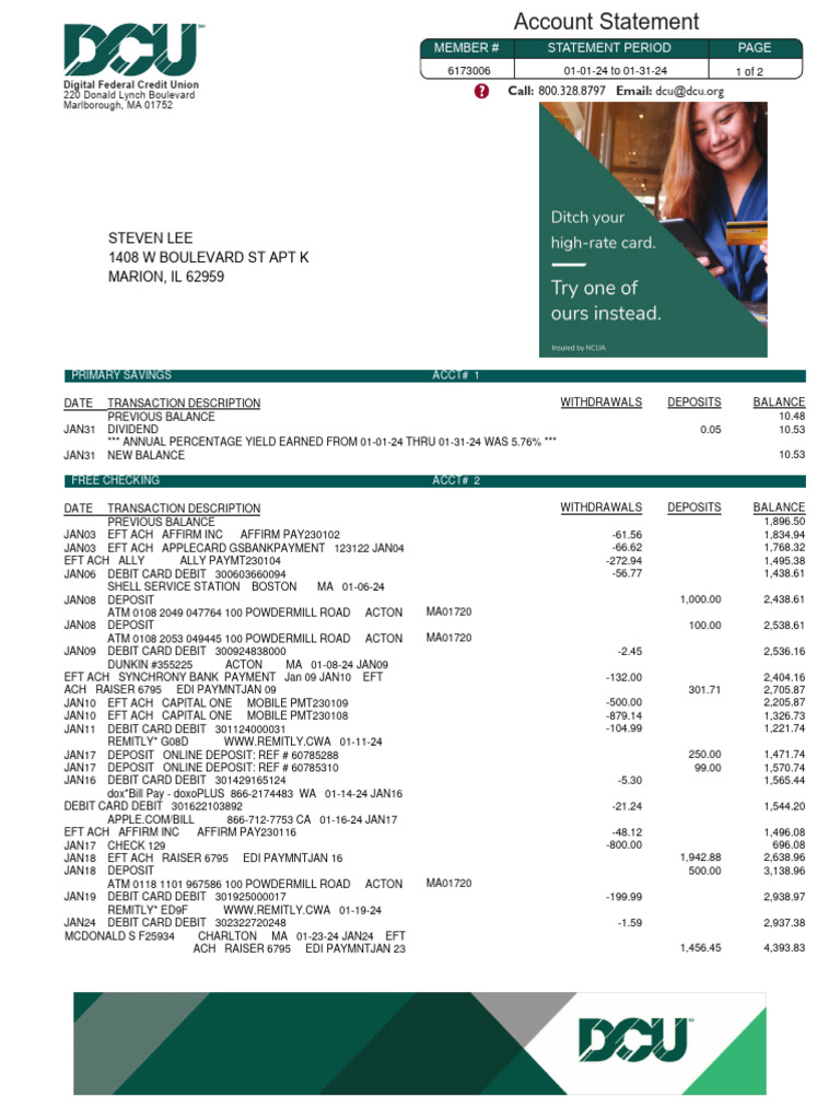 DCU Account Statement Summary | PDF