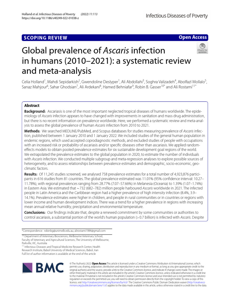 Global prevalence of ascaris lumbricoides | pdf | infection