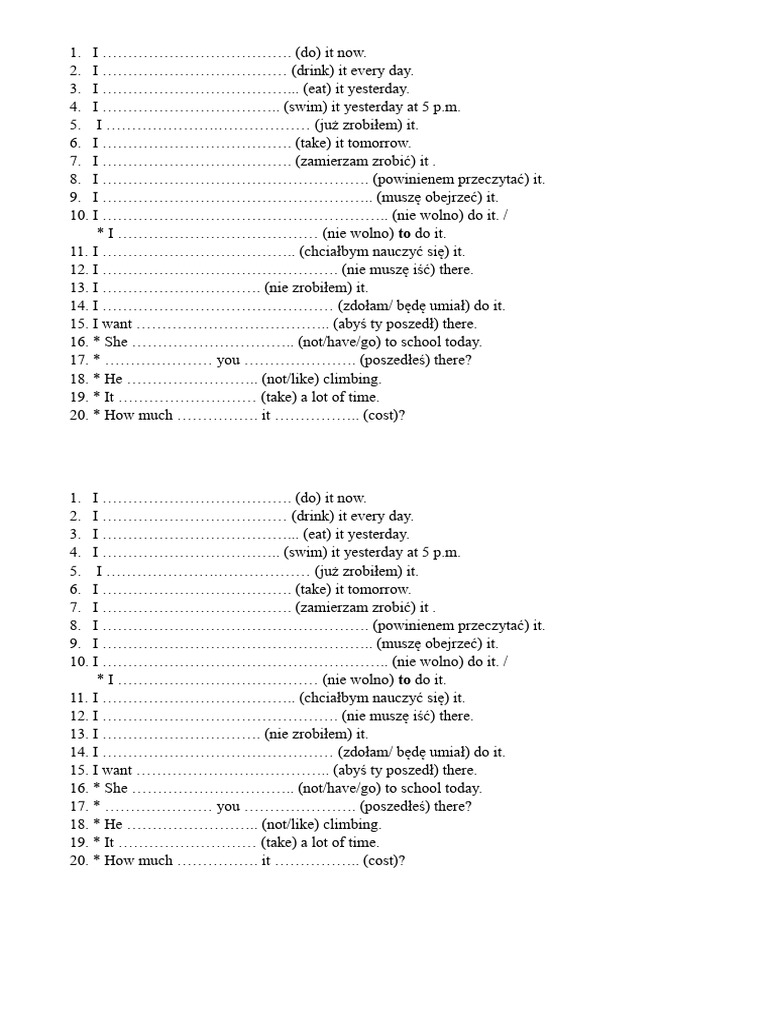 Czasy I Konstrukcje Sprawdzian | PDF
