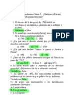 Preguntas de Cuestionario Tema 2 de Historia. La Europa de Las Revoluciones Liberales.