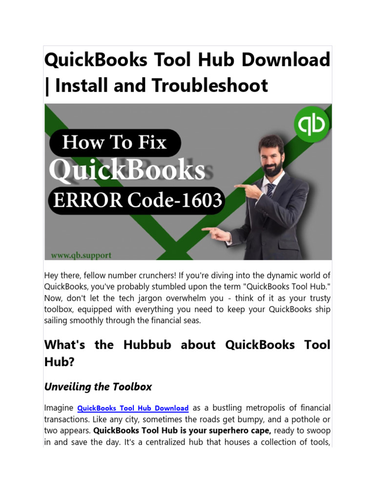 QuickBooks Tool Hub Download Install and Troubleshoot PDF Quick Books