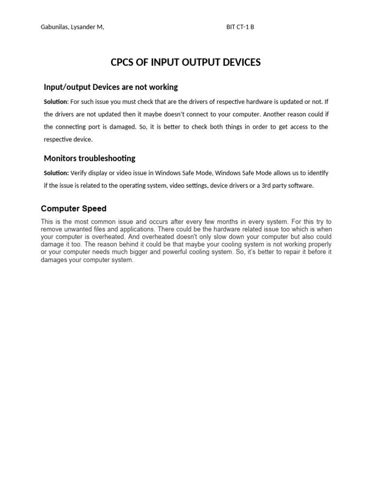 Troubleshooting Input/Output Devices | PDF | Computers