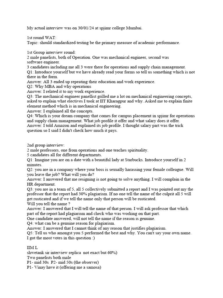 Interview experiences 2024 pdf