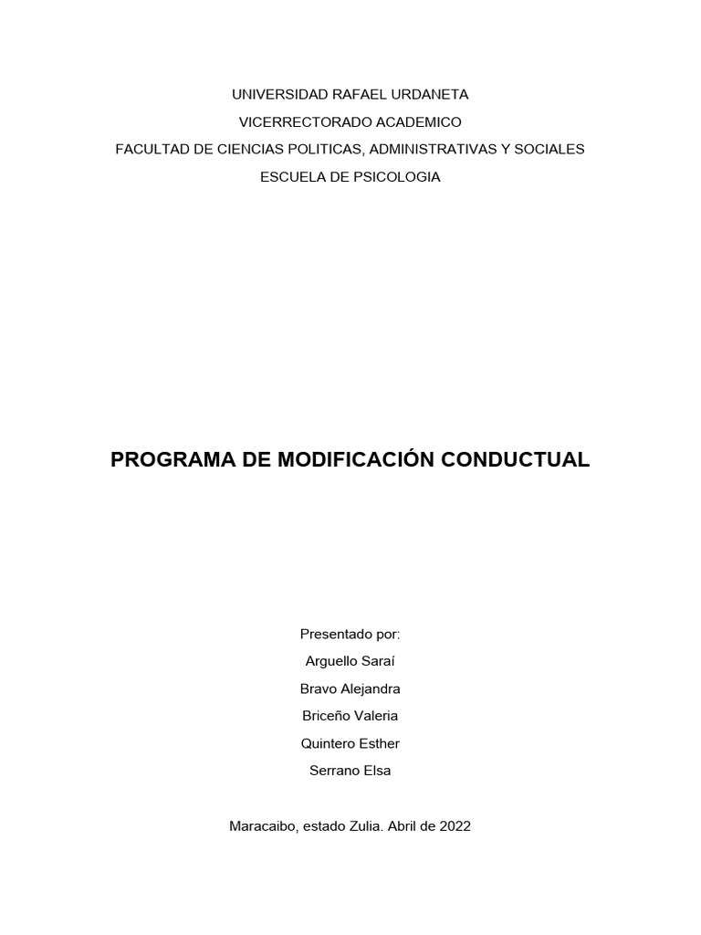 Programa de Modifcacion Conductual | PDF | Modificación de ...