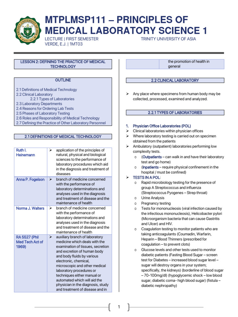 Mtplmsp111 Lesson 2 Defining the Practice of Medical PDF Blood
