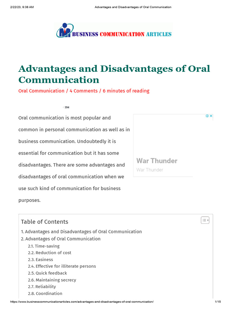 Advantages and Disadvantages of Oral Communication | Download Free PDF