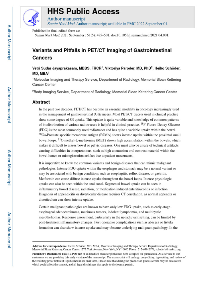 Variants and Pitfalls in PET CT Imaging of Gastrointestinal Cancers ...