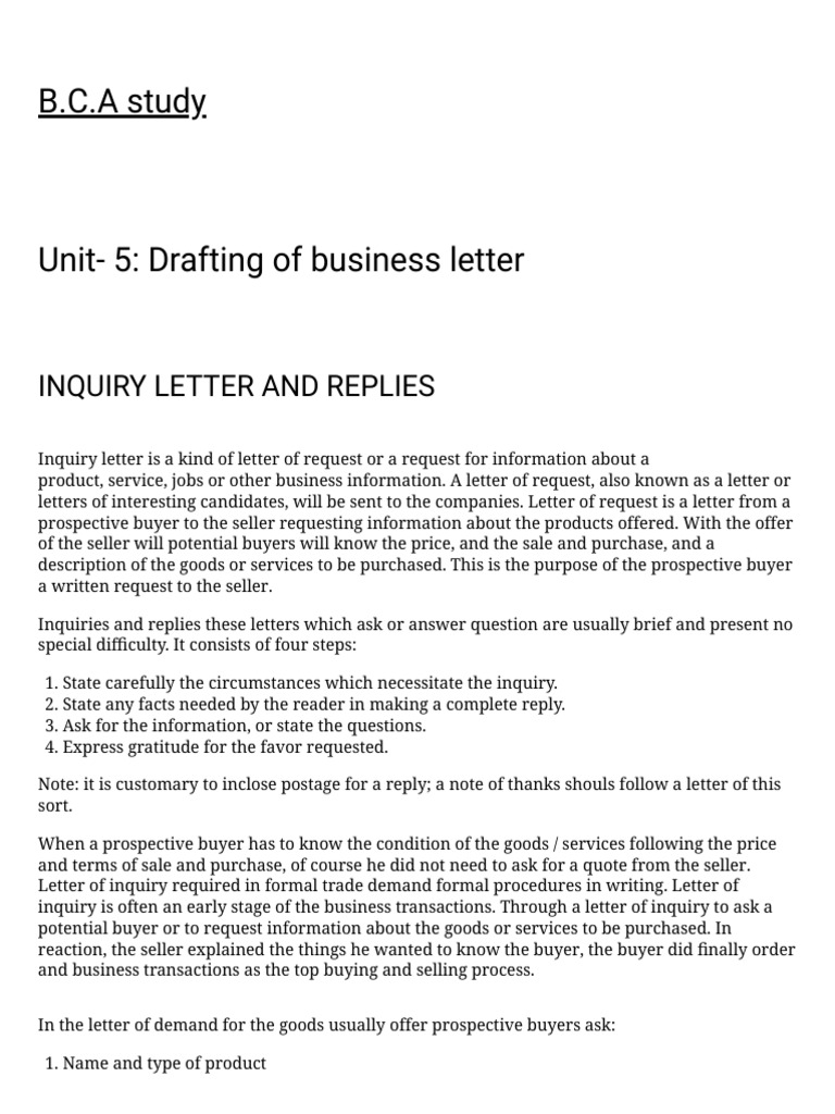 Drafting of Business Letter - B.C.A Study | Download Free PDF | Résumé ...