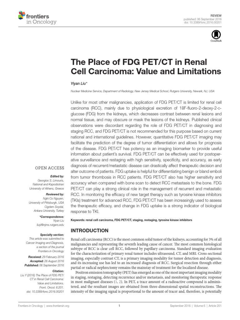 The Place of FDG PET CT in Renal Cell Carcinoma - Value and Limitations ...