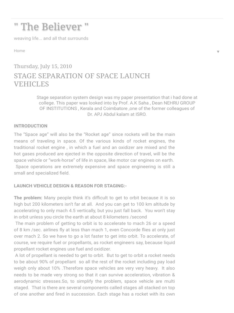 Stage Separation in Launch Vehicles | PDF | Rocket | Rocket Engine