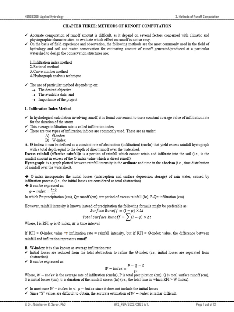 Runoff Computation Methods in Hydrology | PDF | Surface Runoff ...