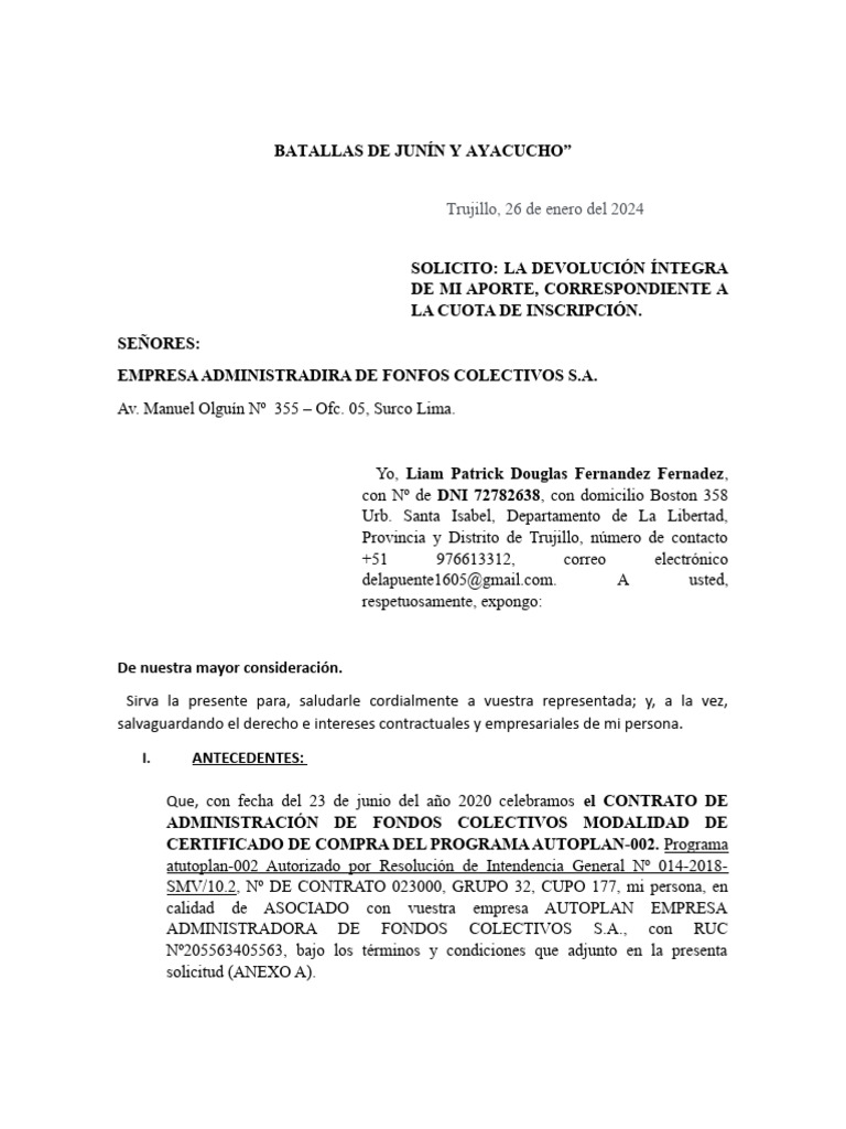Solicitud de Devolución de Aporte | PDF