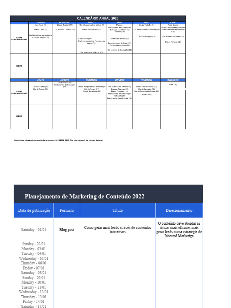 Calendário de Marketing de Conteúdo 2022 | PDF