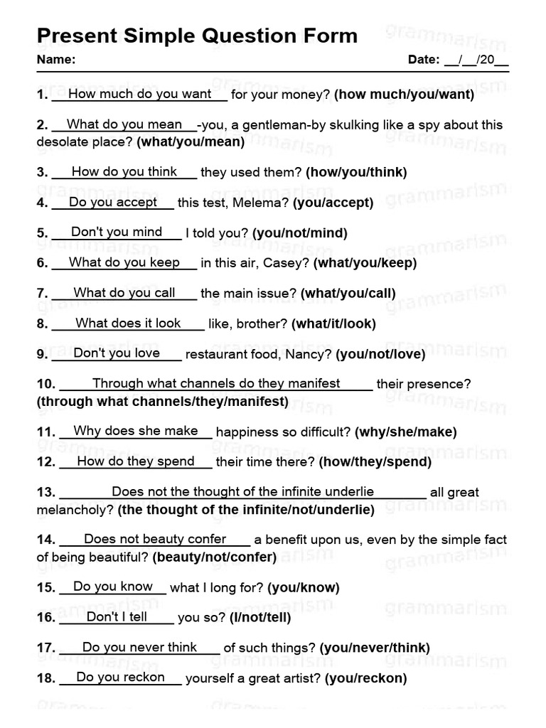 Present Simple Question Formation | PDF