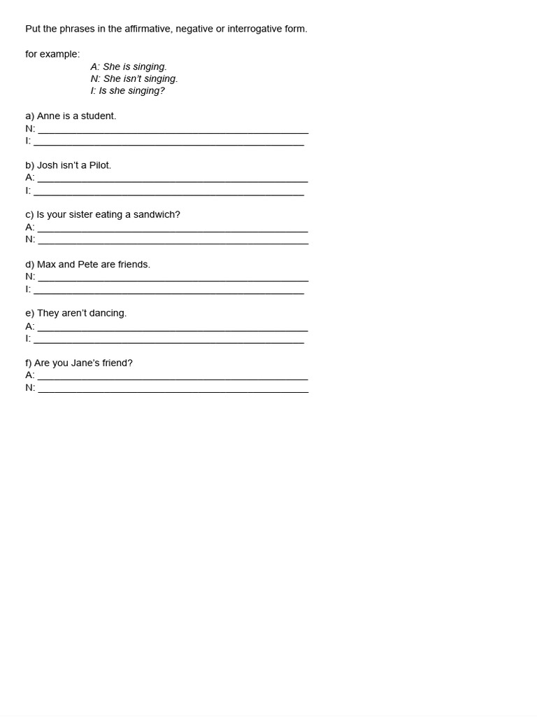 Verb To Be - Affirmative, Negative, Interrogative | PDF