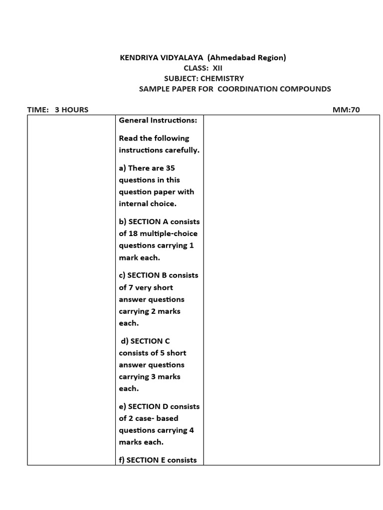 Coordination Compounds Sample Paper | PDF | Teaching Methods ...