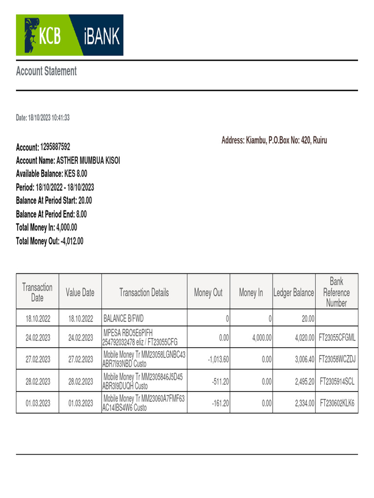 KCB Bank Statement Overview 2023 | PDF | Economies | Services (Economics)