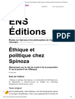 Études Sur Spinoza Et Les Philosophies de L'âge Classique - Éthique Et Politique Chez Spinoza - ENS Éditions