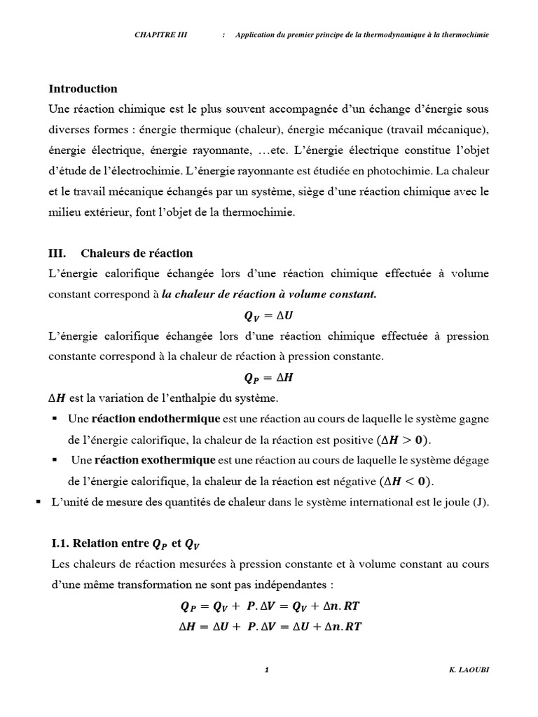 Enthalpie et loi de Hess en thermochimie | PDF | Réactions chimiques ...