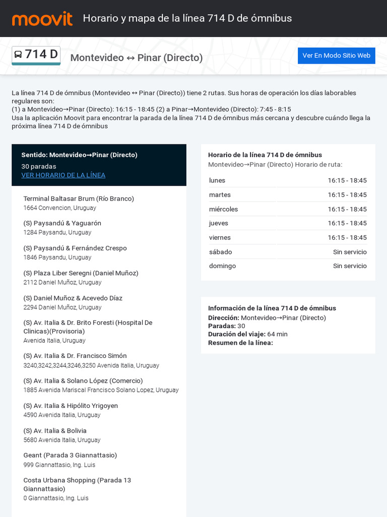 Horarios y recorrido del bus 714 D | PDF | Uruguay