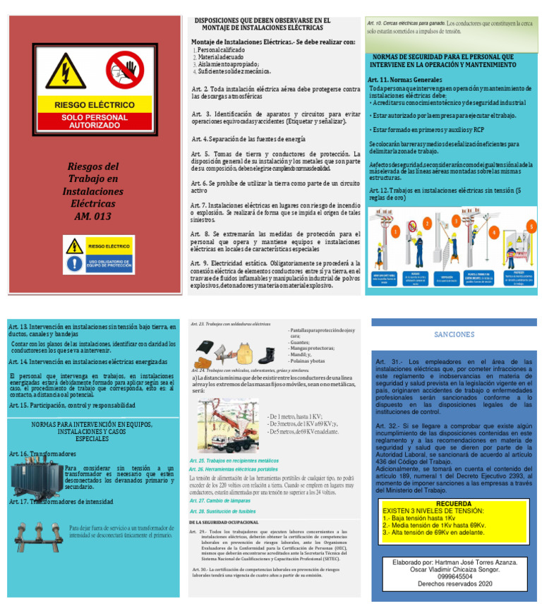Tríptico Riesgo Eléctrico Resumen Am 013 | PDF | Transformador ...