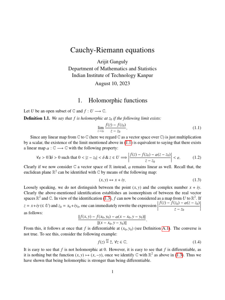Cauchy Riemann Equations And Differentiability
