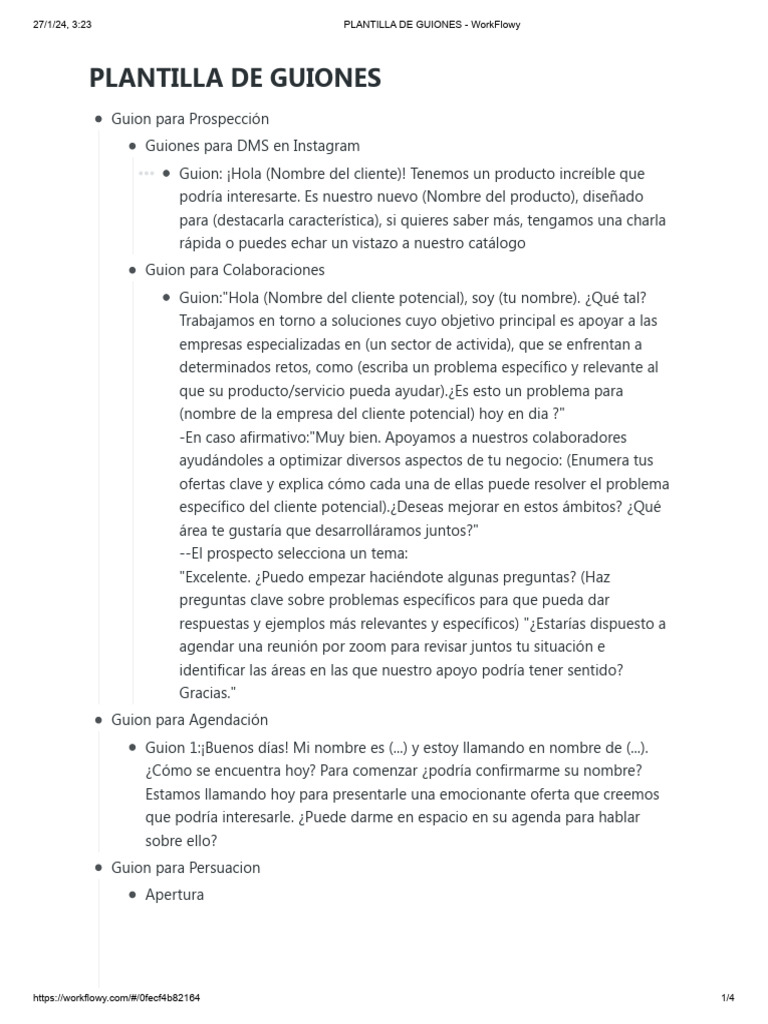 PLANTILLA DE GUIONES - WorkFlowy | PDF | Cliente | Business