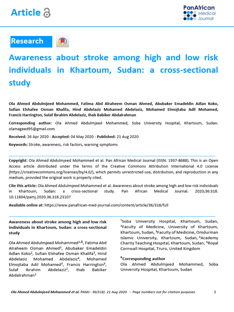 High Risk-Low Risk Stroke Sudan | PDF | Stroke | Health Sciences