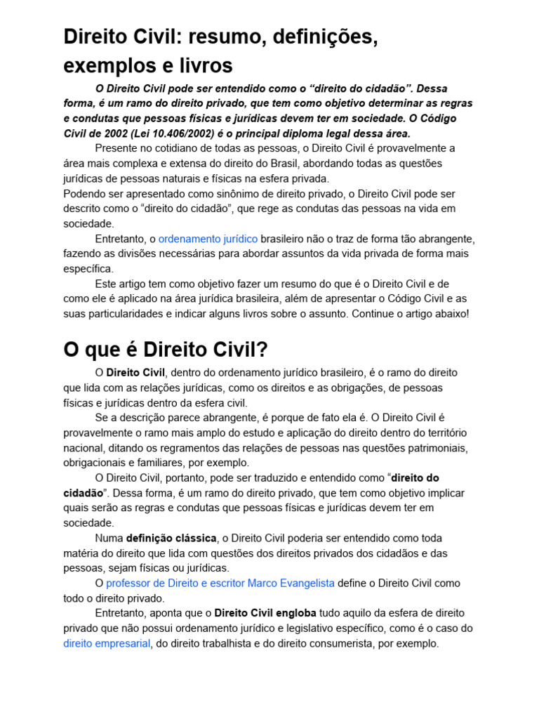 Resumo do Direito Civil Brasileiro | PDF | Política | Ciências Sociais