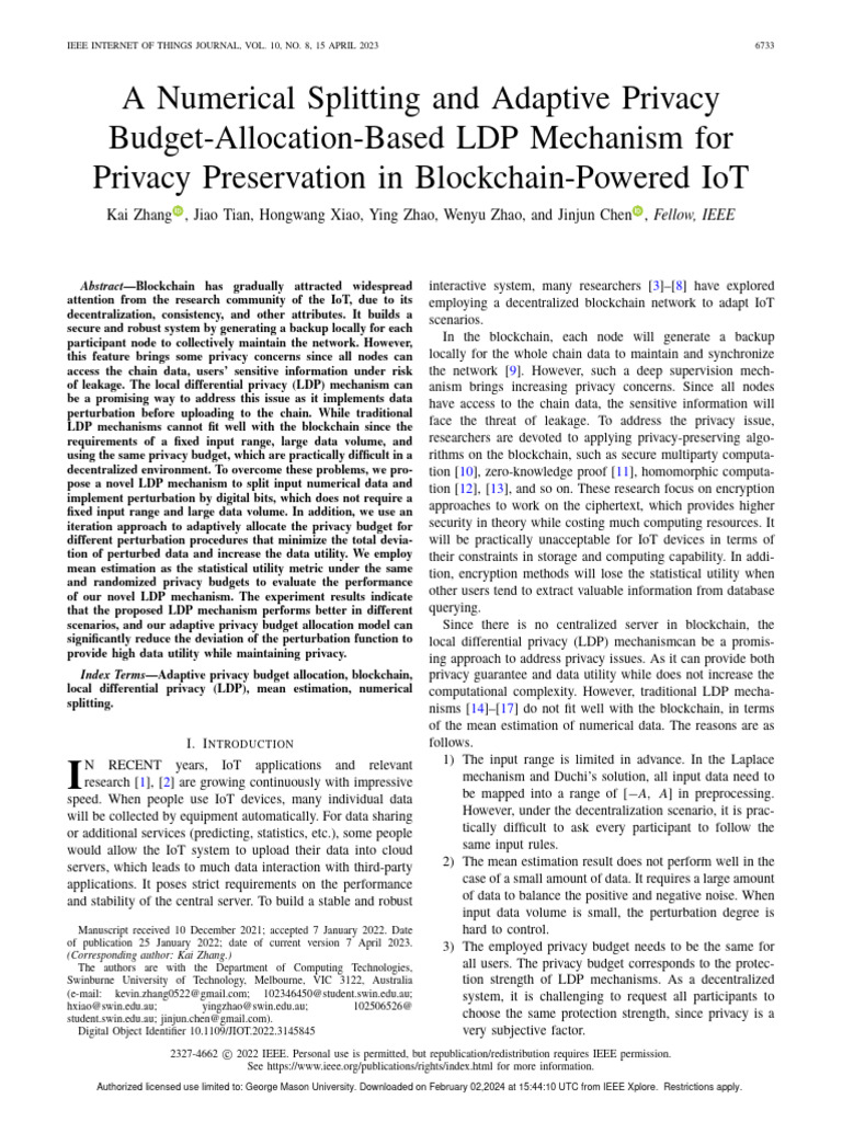 Adaptive LDP for Blockchain IoT Privacy | PDF | Internet Of Things ...