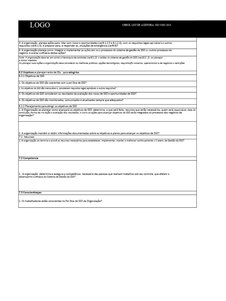 Checklist de Auditoria ISO 45001:2018 | PDF | Competência (Recursos ...