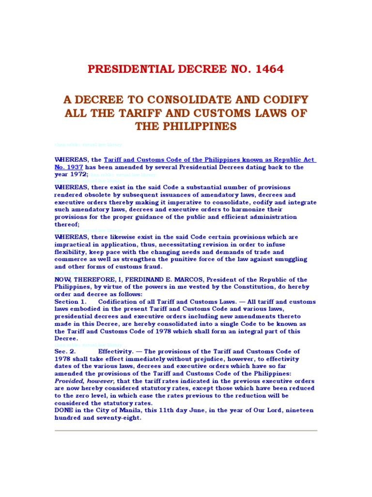Tariff & Customs Code of The Philippines PDF Tariff Taxes
