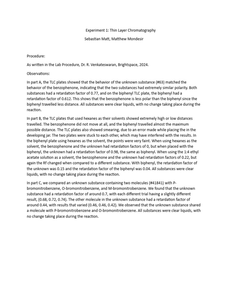 Lab 1 - Thin Layer Chromatography | PDF | Thin Layer Chromatography ...