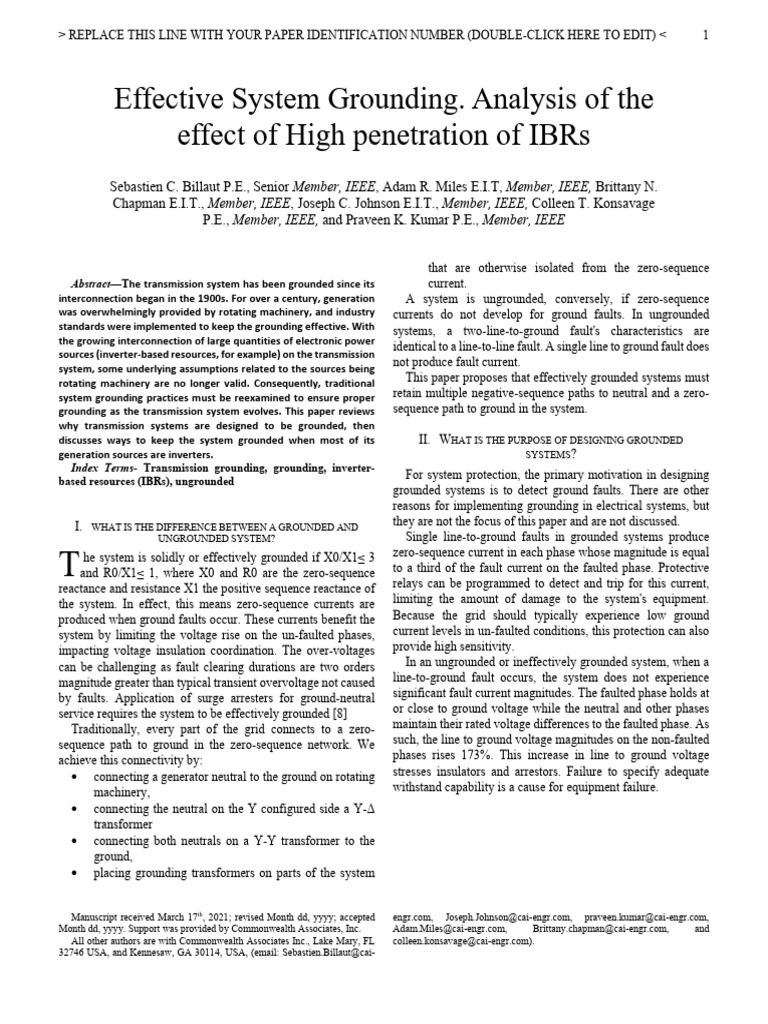 Effective System Grounding. Analysis of The Effect of High Penetration ...