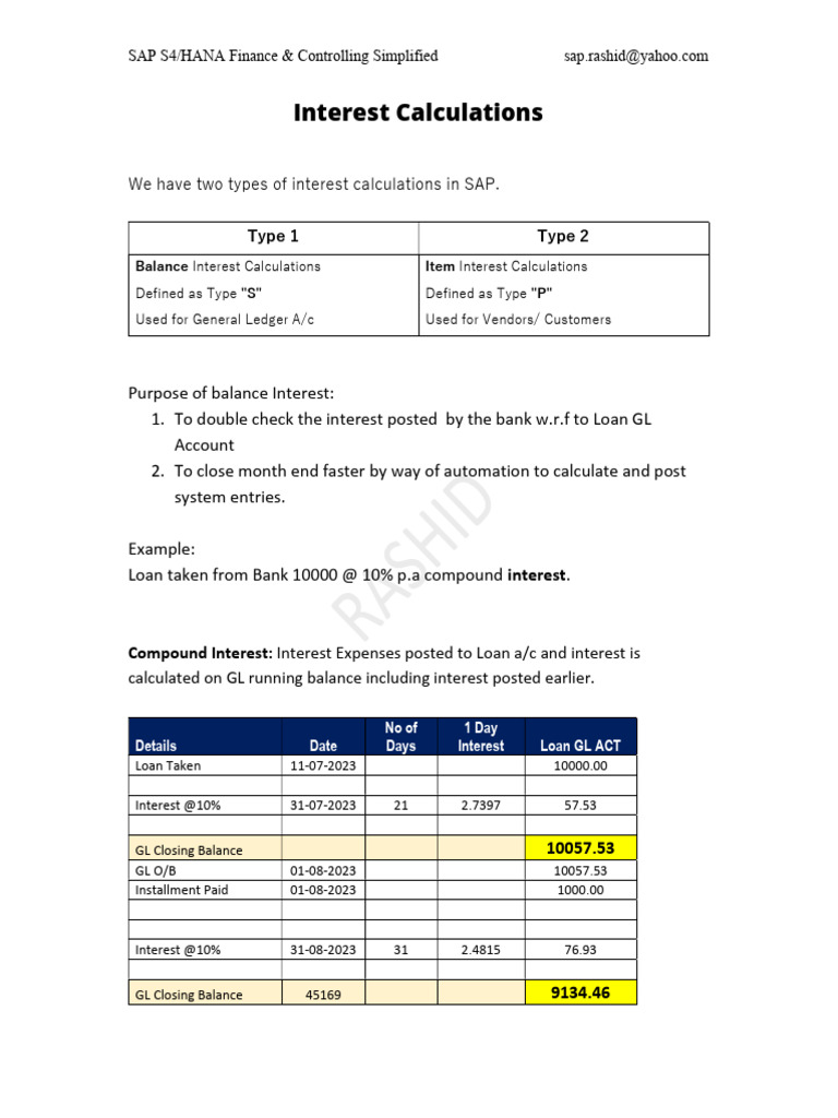 Interest Calculation in SAP S/4HANA | PDF | Debits And Credits | Interest