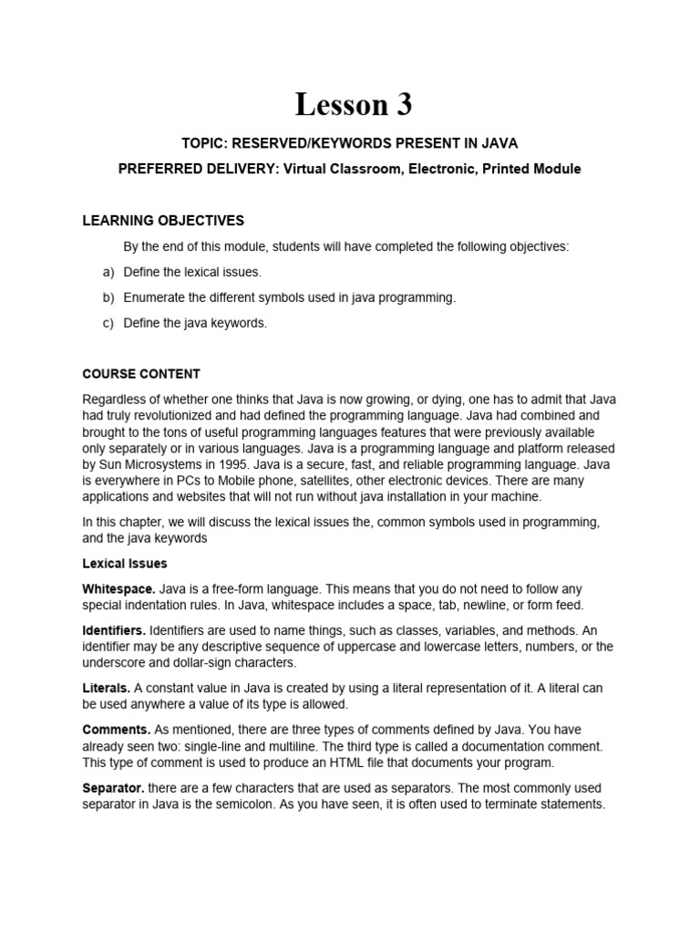 Lesson 3 | Download Free PDF | Data Type | Java (Programming Language)