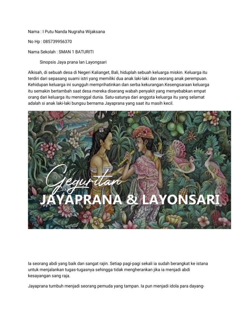 Kisah Tragis Jayaprana dan Layonsari | PDF