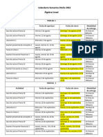 Calendario Álgebra Lineal OT22