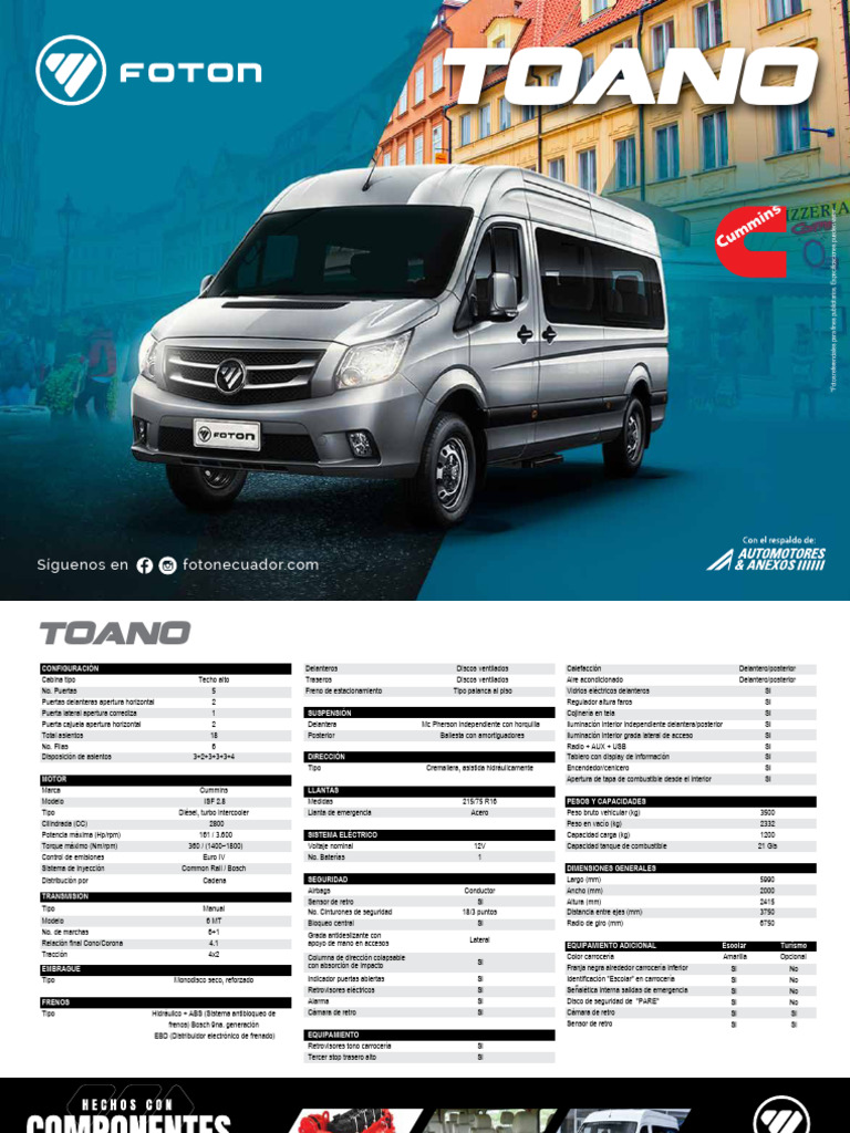 Foton Ficha Tecnica Vans Toano 2022 PDF