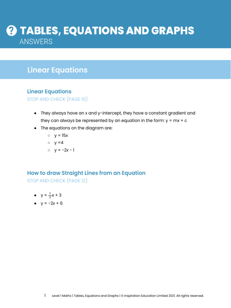 L1 Tables Equations and Graphs WTGANS 0721 | PDF