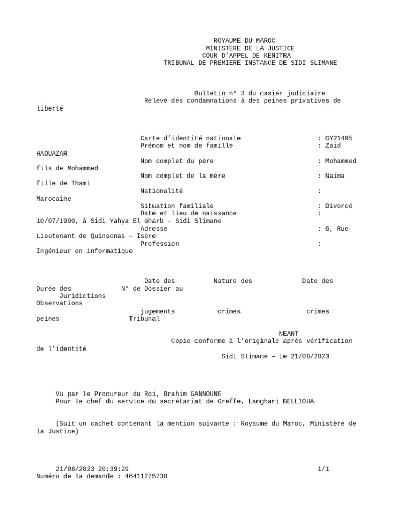 Bulletin n° 3 du casier judiciaire marocain | PDF | Maroc | Loi publique