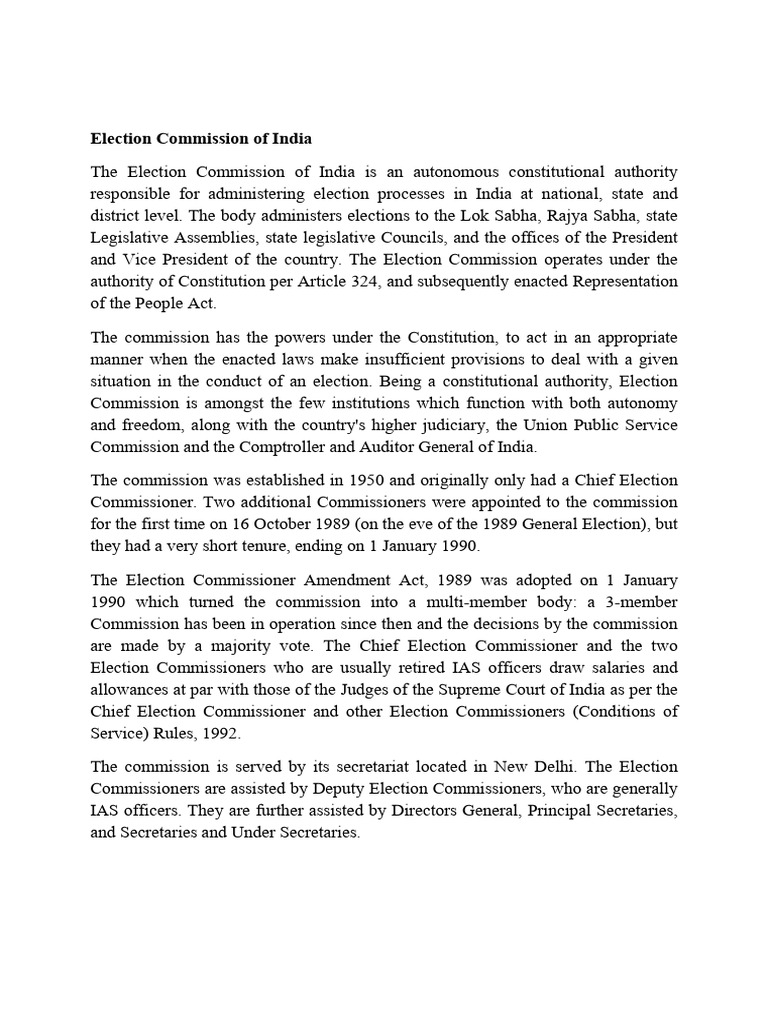 Election Commission of India Overview | PDF | Constitutional Amendment ...