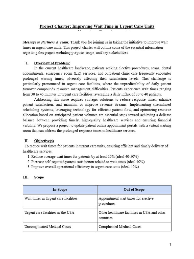 Urgent Care Wait Time Improvement Plan | PDF | Regulatory Compliance | Risk