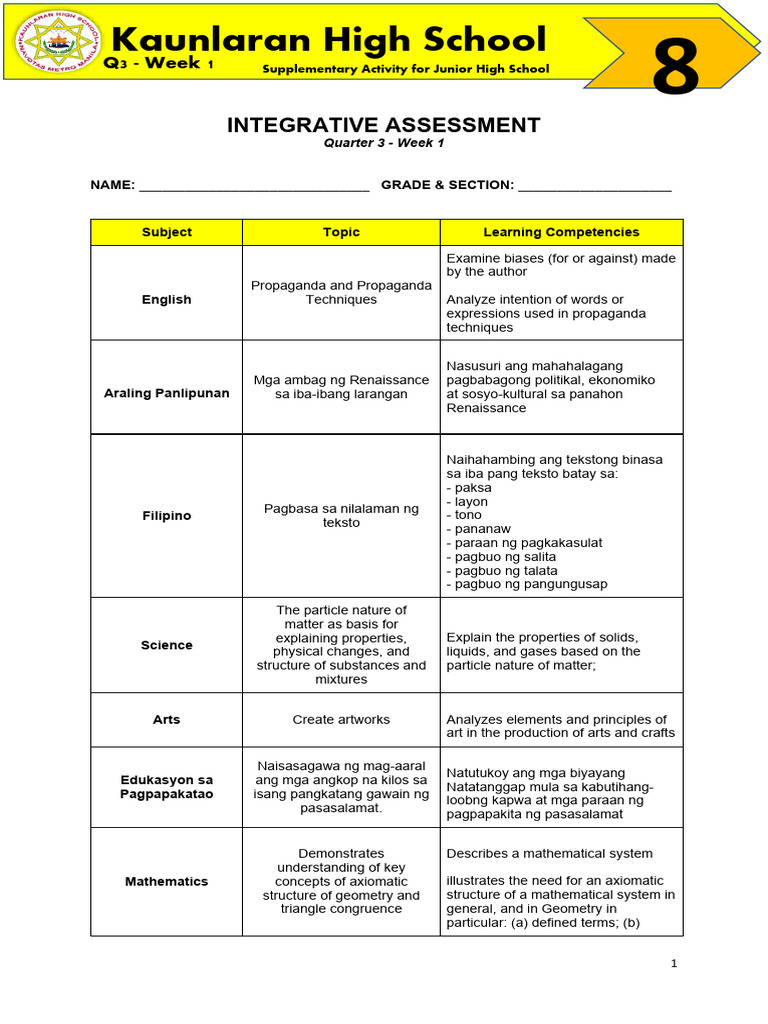 Grp2 q3 w1 Integrative Assessment Final | PDF | Matter | Geometry