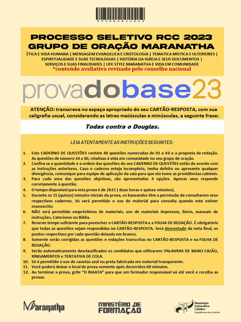 Capa Amarela Prova Do Base | PDF | Carreira e Crescimento | Artes ...