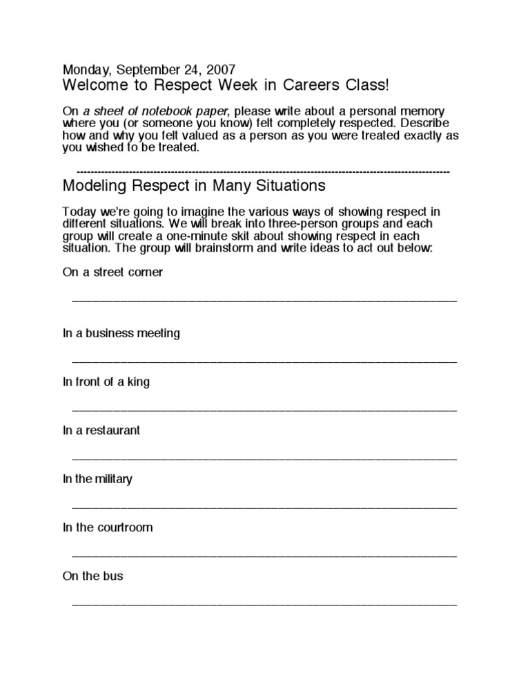 Activities for Respect Week in Class | PDF | Career & Growth | Home ...