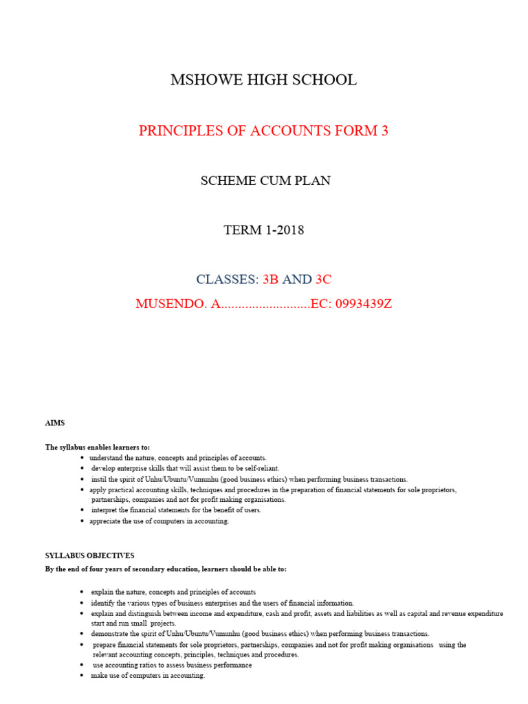 Form 3 Principles of Accounts Plan | PDF | Educational Technology ...