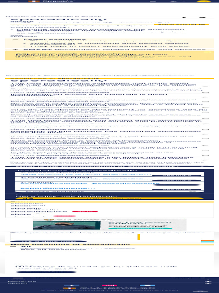 SPORADICALLY English Meaning Cambridge Dictionary Download Free PDF 