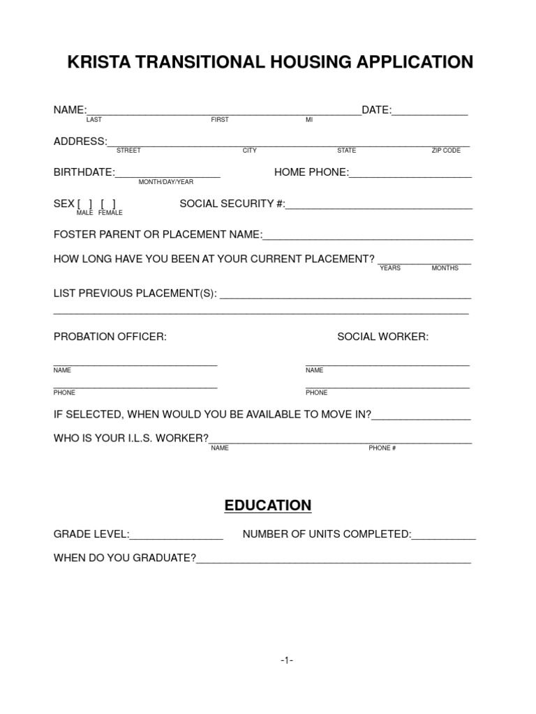 Krista Transitional Housing Application Education PDF