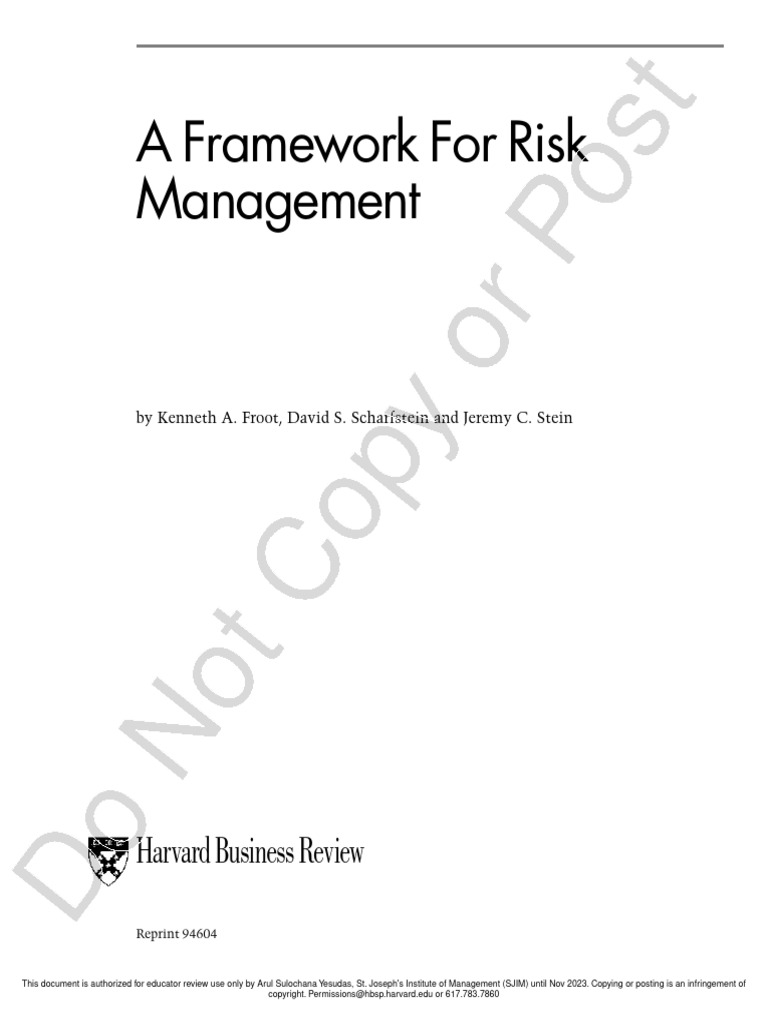 A Framework For Risk Management | PDF | Investing | Equity (Finance)
